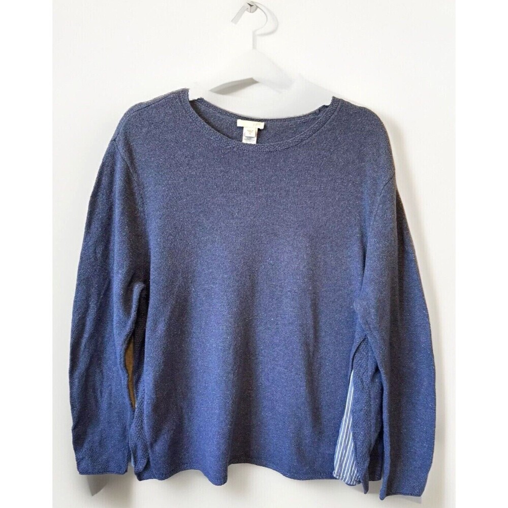 J Jill Sweater XL Women’s Long Sleeve Blue Side Stripe Panel Cotton Silk Blend‎